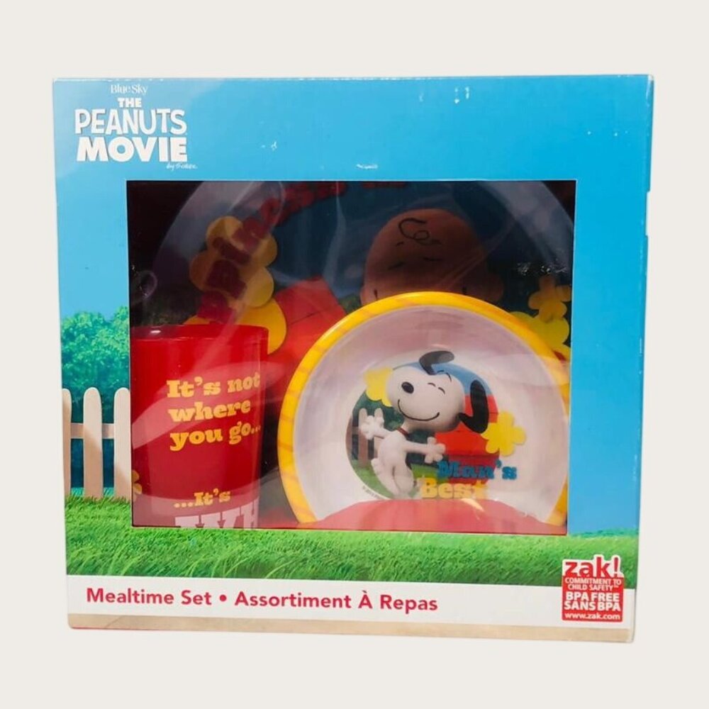 Zak The Peanuts Movie Mealtime Set Plate Bowl Cup Snoopy Charlie Brown New